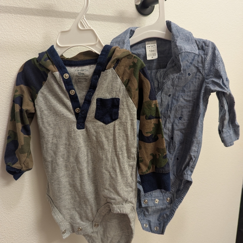 Carters 12mo Fall Bodysuits🧡 2 Pack 🤎🍂✌️Acorns And Camo!